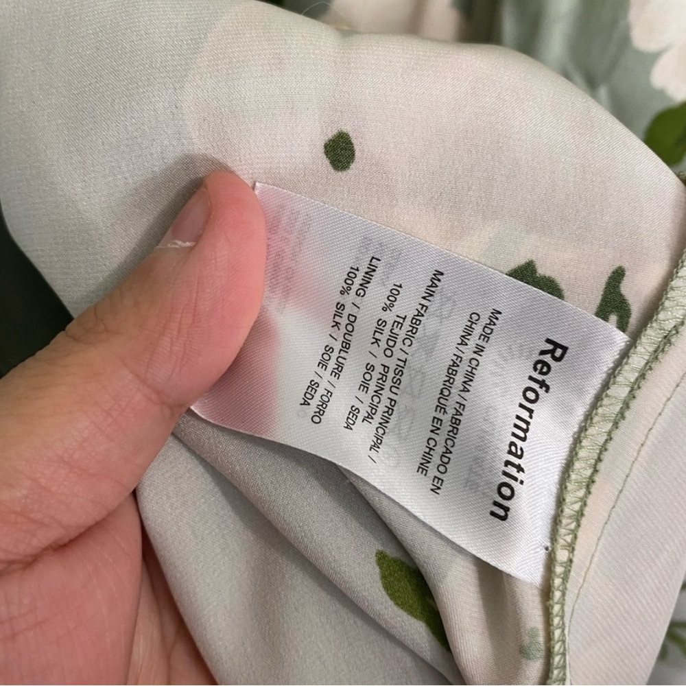 Reformation Marguerite Silk Dress Tarragon Floral Green Sundress Midi Size 0 - Picture 5 of 6